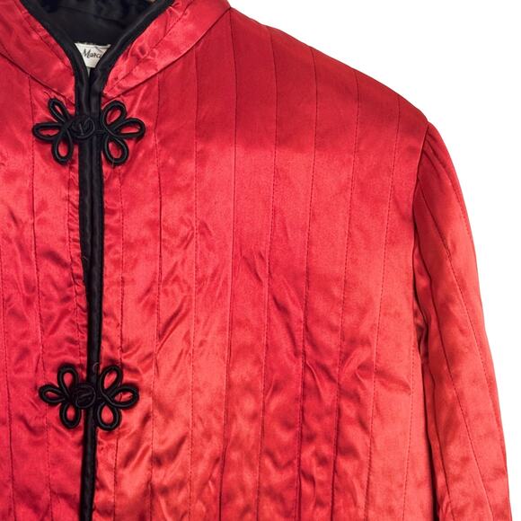 Vintage Neiman-Marcus Quilted Satin Jacket Frog Closures Mandarin Collar M Red - Picture 6 of 16